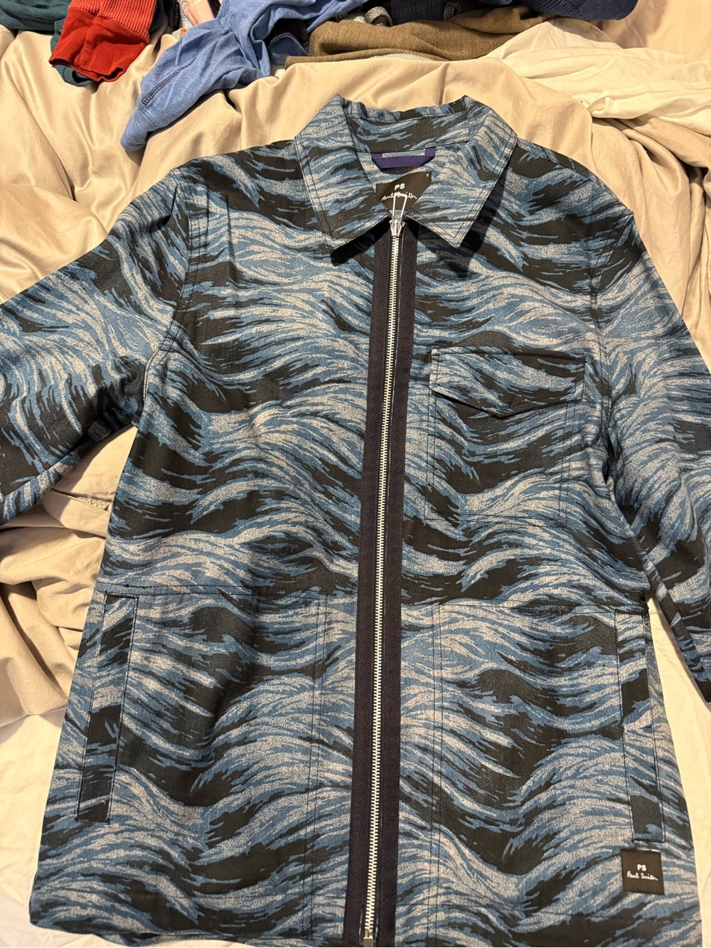 Paul Smith Blue and Black Wave-Print Zip Utility Jacket
